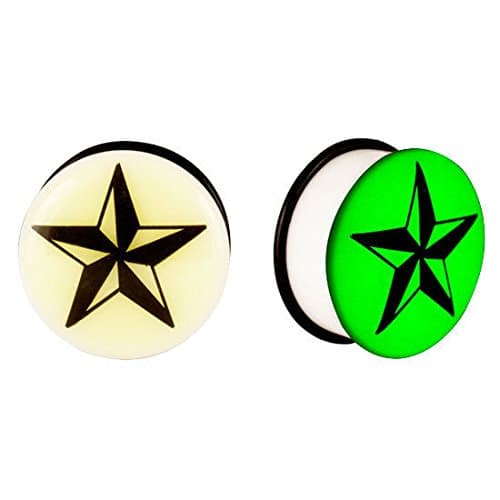 MangGaStore Acrylic GLOW IN THE DARK Skull Single Flared Plugs Ear Earlet Black 4MM 6g Set 80