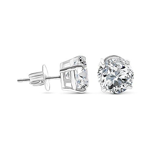 Solid 14k Gold Cubic Zirconia Stud Earrings - Choice of White or Yellow Gold and Sizes