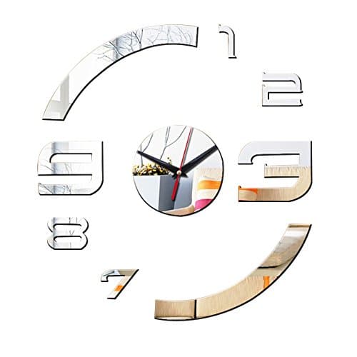 DIY Patterns Creative Mirror Surface Wall Clocks, Living Room Bedroom Wall Decorative Wall Sticker Watches (Item02-Silver)