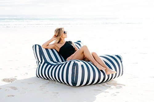 Epona Co The UV Lounger 47.2W x 47.2L x 23.6inch (Back Height) X 11.8inch (Seat Height) Navy Stripe - BEAN BAG COVER ONLY
