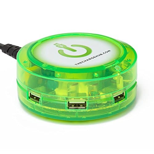 ChargeHub X5 - 5-Port USB Charger Desktop Charging Station 2.4A Per Port/25W - SmartSpeed Technology for iPhone X/8/7/6 Plus, iPad, Galaxy S9/S8/S7, Nexus, LG & Other Devices - Round (Edge Glow Green)