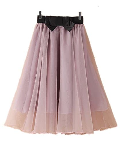 Season Show Women's Organza Princess Ruffle Mesh Tulle Overlay Knee Length Skirts