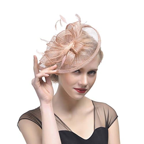 Gerilea Sinamay Fascinator with Flowers Party Pink Feather Headpiece for Brides
