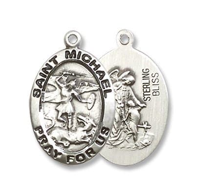 Made in America! Small Oval Sterling Silver St. Michael the Archangel with Guardian Angel Medal Pendant Patron Saint of Police Officers &amp; Emt's. Catholic Saint Michael the Archangel Patron Saint of Battle, Emt's, Mariners, Sailors, Seafarers, Paratroopers, Radiologists, Airborne, Grocers, Paratroopers, Police Officers, Death, Policemen, Military.