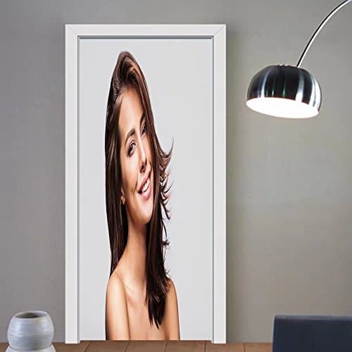 Summer Price custom made 3d Door Wall Mural Wallpaper studio portrait of a beautiful young woman with long brunette hair pretty spa model girl with For Room Decor 30x79