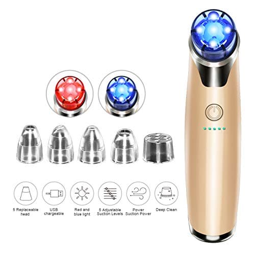 Blackhead Remover Vacuum Pore Vacuum Comedone Extractor Pimple Popper Tool, Light that Shrink Pore, Pore Vacuum Suction with Scrub Beauty Face Skin Care with Five Suction Level and Five Probe