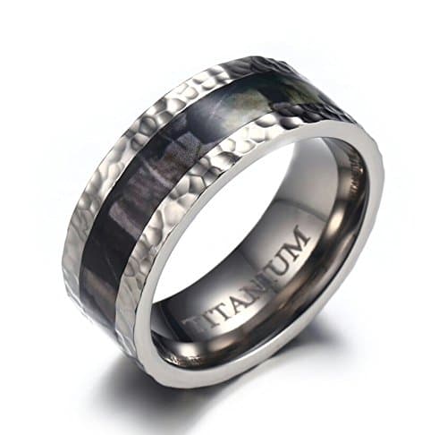8mm Men's Camouflage Hunting Titanium Wedding Band Ring With Hammered Finish (11)