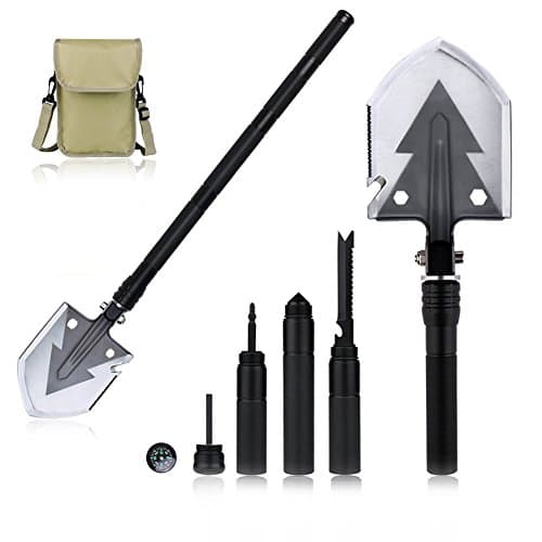 Portable Folding Shovel, Military Portable Shovel Multifunctional Survival Shovel Snow Shovels Emergency Kit for Camping, Hunting, Gardening, Fishing, Car Emergency by JISIMI (Black)