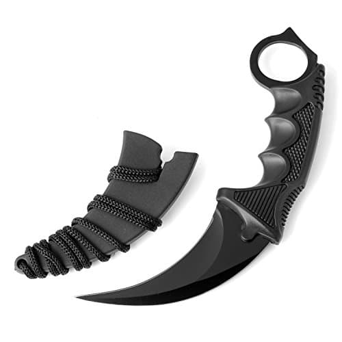 kkwolf CS-GO Stainless Steel Karambit Tactical Pocket Knife with Sheath and Cord, Fixed Blade Claw Knife Neck Knife Camping Tool for Outdoor Survival, Camping, Hunting, Fishing or self defenses
