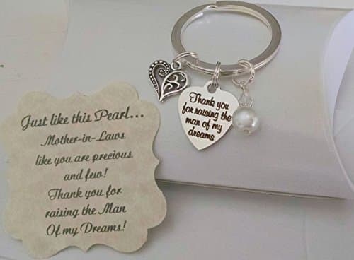 Thank You For Raising The Man Of My Dreams, Mother of Groom, Mother Of The Groom Gift From Bride, Mother In Law Gift, Mothers Day Gift For Mother In Law, Pearl KEYCHAIN, Charm is Size of a Nickel