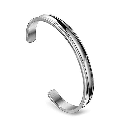 Stainless Steel Grooved Cuff Bangle Bracelets, High Polished Edges Jewelry Gifts for Women, Girls, Her (7mm-silver)