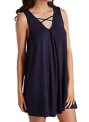 Mobisi Womens Blue Sleeveless Chemise Nightgown Pleated Short Gown Sleepwear Sleep Shirt