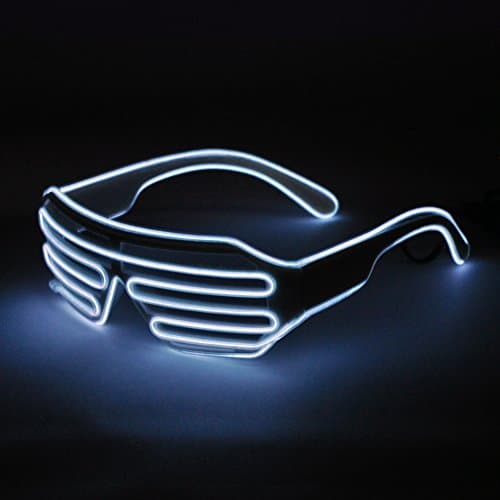 SYDT flashing Sunglasses EL Wire Party Favors Costume Novely LED Multi Color Shutter Shaped Rave Glasses for Party Decorations Clubbing Christmas(White)