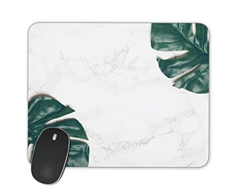Big green tropical leaves on white marble background Mouse pad Mousepad Nonslip Rubber Backing