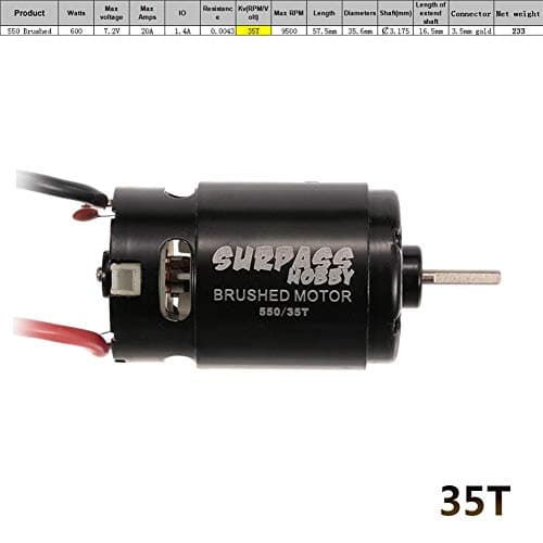 halonzhor Brush Motor 1/10 RC Car 550 12T 21T 27T 35T Brushed Motor for 1/10 RC Car HSP HPI Wltoys Kyosho TRAXXAS Brush Motor 7.4V 3.175 mm (12T) TRAXXAS, 35T