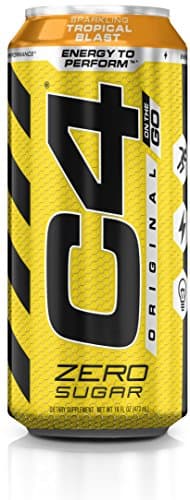 C4 Carbonated, Pre Workout + Energy Drink, 4 Cans, Tropical Blast, Total Weight 64 fl oz (Pack of 2)