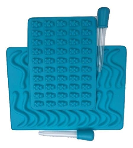 Exclusiva Gummy Bear Mold + Worm Mold with Dropper for making 70 Cute Mini Bears - Worms - for Hard Candies, Gummies Ice Cube Tray- Energy Chews-Gummy Vitamins