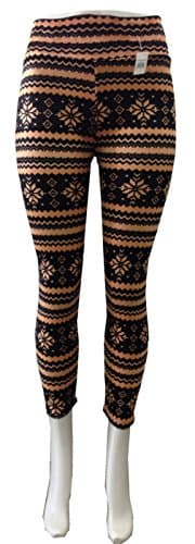 Snow Flake Legging Winter Fleece High Waist Style 10 Brown Regular Size