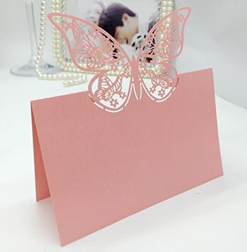 10pcs Laser Cut Pink Butterfly Paper Cut Place Card Holder Name Cards Table Number for Wedding Event Party Decoration
