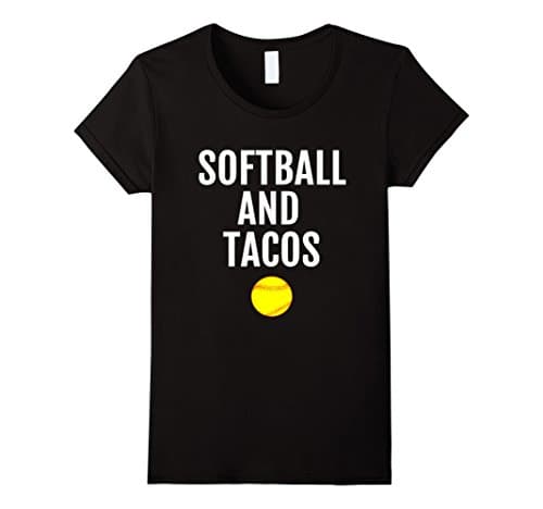 Women's Softball T-Shirt - Softball and Tacos Funny Softball Tee Medium Black
