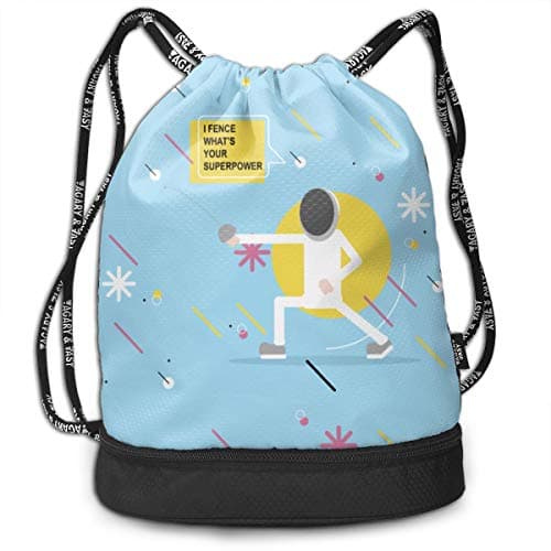 Girls & Boys Drawstring Sack Theft Proof Lightweight Beam Backpack, Traveling Shoulder Bags - Cute Fencing Blue Waterproof Backpack Soccer Basketball Bag