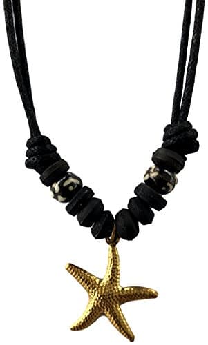 Summer Necklace With Charm Pendant - Masculine Choker Style - Beach, Tribal, Hippie, Surfer, Rasta, Music Festival Jewelry for Boys and Men