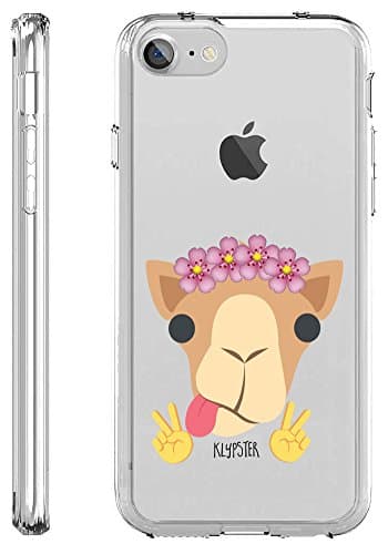 iPhone 7 Case Cute Camel Giraffe Head Emoji Floral Crown Transparent TPU Plastic Designer Case Cover For Teens Girls Women. Fits iPhone 7 7S [ KlypsterLite ]