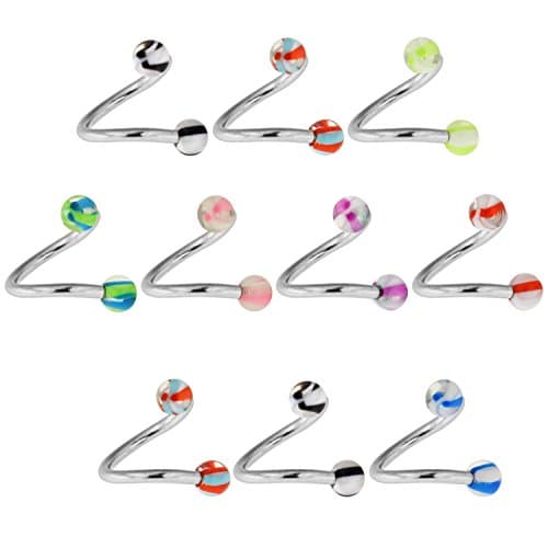 5 Pieces Set of UV Screw Marble Ball with 16 Gauge 316L Surgical Steel Twister Barbell