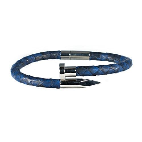 Python Leather Silver Nail Bracelet (Small-Medium 17cm)