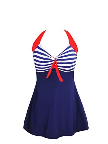 sjxahu Vintage Halter One Piece Plus Size Cover Ups Swimsuit (L, Blue)