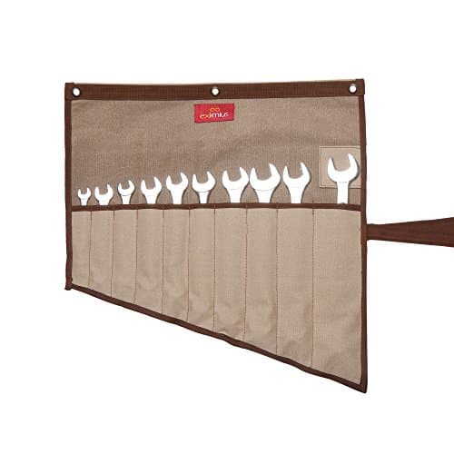 Eximius Ex 0105 Wrench/Tool Roll 10 Pockets of 100% Dyed and sand Washed Cinnamon Brown 15 Oz Cotton Canvas