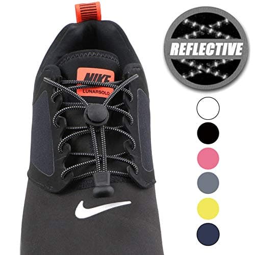KACAGA 2 PACK Reflective Lock Shoelaces, Accevo No tie Elastic Lace System with lock for Adults, Kids, Old People, Runners