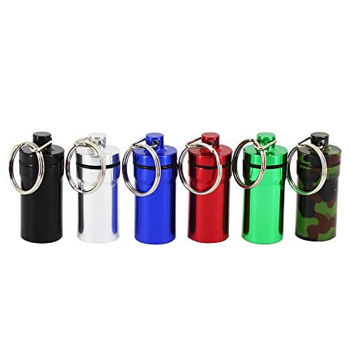 Evazstyle Waterproof Pill Box Case Keychain Aluminum Colorful Pill Container for Indoor Outdoor Camping Travel Traveling 6pcs