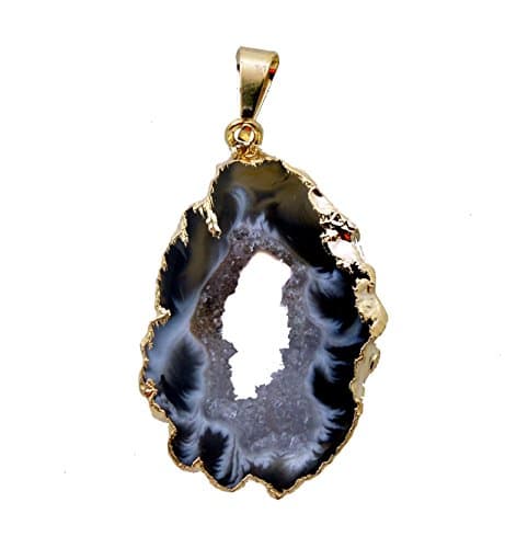 Rock Paradise Beautiful Natural Agate Slice Druzy Pendant with Gold Plated Edge AM8B7-03