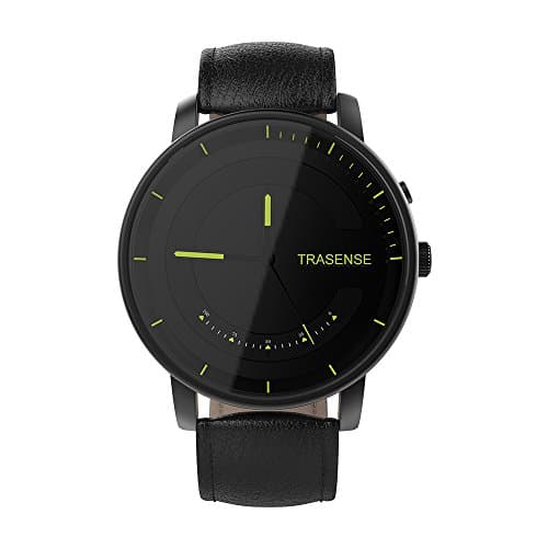 Quartz Watch Round Face Real Leather Band Bluetooth Water Resistant With Remote Camera Pedometer Call Text Alarm Clock Notification For Men Women Black