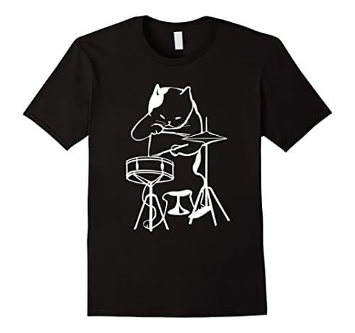 Mens Drummer Cool Jazz Cat Snare Drum Cymbal Graphic T-shirt 2XL Black