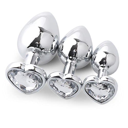 Ebucks 3 Pcs 3 Size Heart Shaped Base With Jewelry Birth Stone Butt-Anal-Play Rose Jewel Filrt Toys - Super Stimulation Temptation Anal Toys … (Clear)