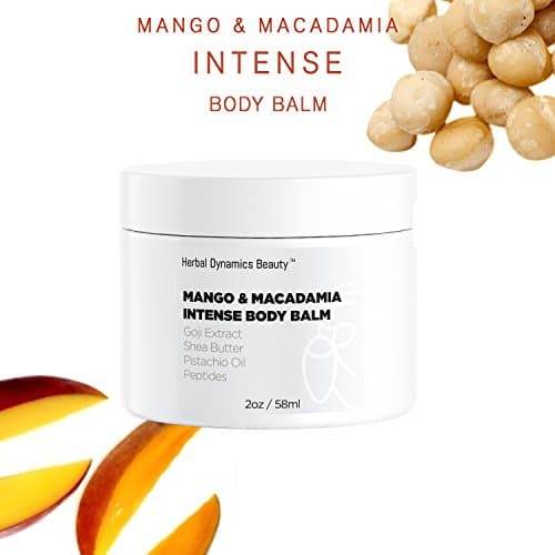 HD Beauty Mango & Macadamia Intense Body Balm with Goji Extract, Shea Butter, Pistachio Oil, and Peptides, Ideal for Extremely Dry Skin, Elbows and Feet, 2oz.