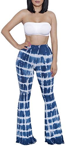 Womens 2 Piece Outfits Tie Dye Print Bandeau Top Flared Bell Bottom Yoga Pants
