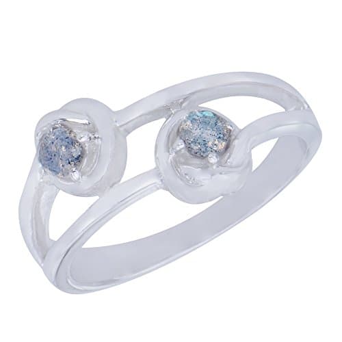 Stunning Genuine Flowers Natural Labradorite Gemstone Sterling Silver Round Shapes Jewelry Womens Ring