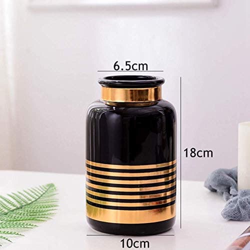 Retro 1 Piece Black White Ceramic Vase Line D 'Gold Design Flower Vase Planter Vase Container Home Vase Decorative, Black S