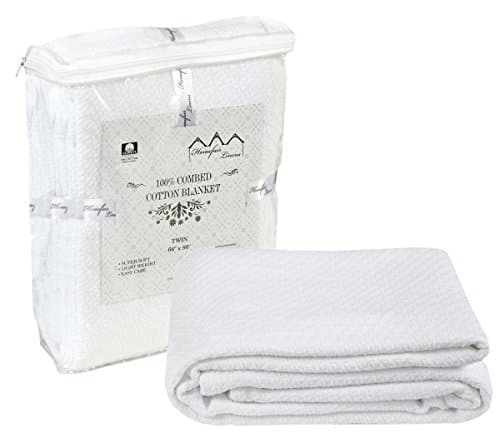 WHITE QUEEN BLANKET 100% Premium Soft Cotton Blanket- Queen Blanket- Thermal Blankets - Soft Cozy &amp; Warm Cotton Blankets- Throw Blankets For Couch- Queen Size Bed Blankets- WHITE Queen Cotton Blanket