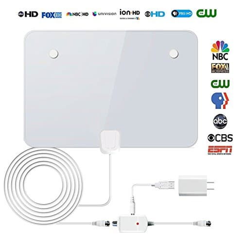 NEW HDTV Antenna, Indoor Amplified TV Antenna 50-70 Mile Range With Detachable Amplifier, USB Power Supply and Longer 16.5FT High Performance Coaxial Cable (Shiny Upgrated Version White Antenna)