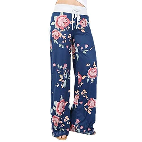 TOYIS Casual Yoga Pants,Womens Floral Yoga Palazzo Drawstring Casual Loose Wide Leg Pants Trousers Leggings