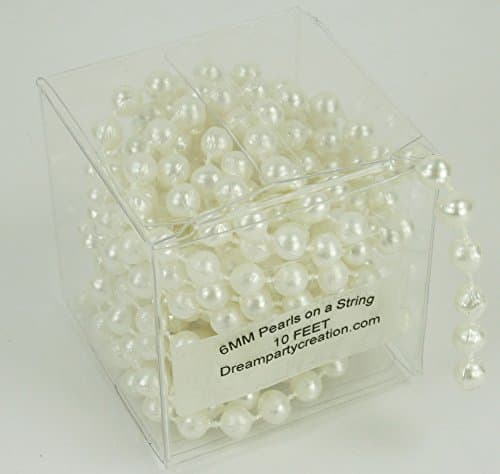 6MM Faux Pearl Plastic Craft BEADS on a String - 10 Feet in a CLEAR BOX - CHOOSE COLOR (WHITE)