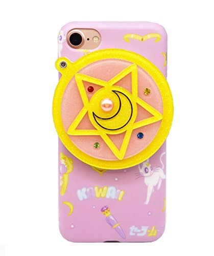 iPhone 7 Case, iPhone 8 Case for Girls Cute 3D Japanese Cartoon Pattern Sailor Moon Pentacle Star with Round Hidden Back Mirror Soft Protective TPU Case for iPhone 7 2016, iPhone 8 2017 4.7"
