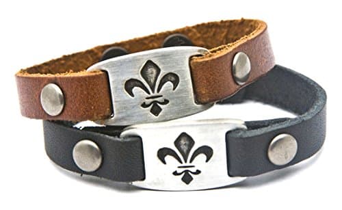 Dillon Rogers " Fluer de lis " - Leather bracelet with metal I.D. style charm - black