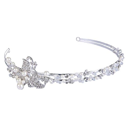 JoinMe Women's Bohemian Flower Clear Crystal Cream Simulated Pearl Wedding Bridal Hair Accessory Headband