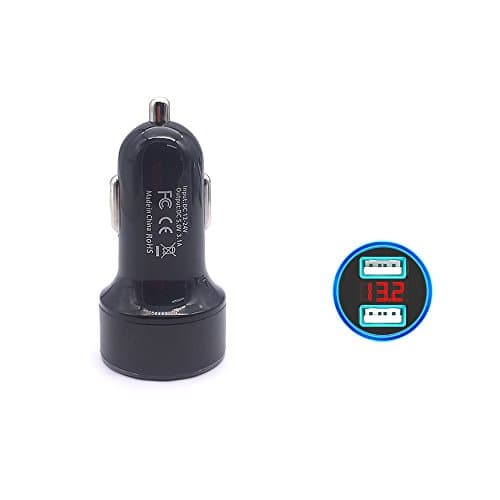 SINCHUN-Dual USB Car Charger Metal Adapter Fast Charge with LED Display Voltage 3.1A/15W, Smart Charge Multi-protection System for any ISO Android Devices (Black)
