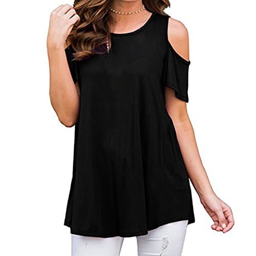 Sufiya Loose Blouse Casual Shirts Cutted up Shoulder Short Sleeve Tunic Tops